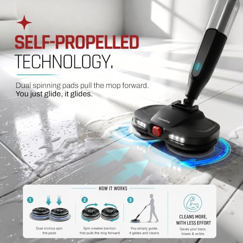 Image of Domestica Swirlo Spin Mop for Home | 2 in 1 Cordless Electric Mop | Upto 60 mins Runtime | Self Propelling | Dual Motor 280 RPM | LED Headlights | Flexible Swivel | Rechargeable | for All Floor Types