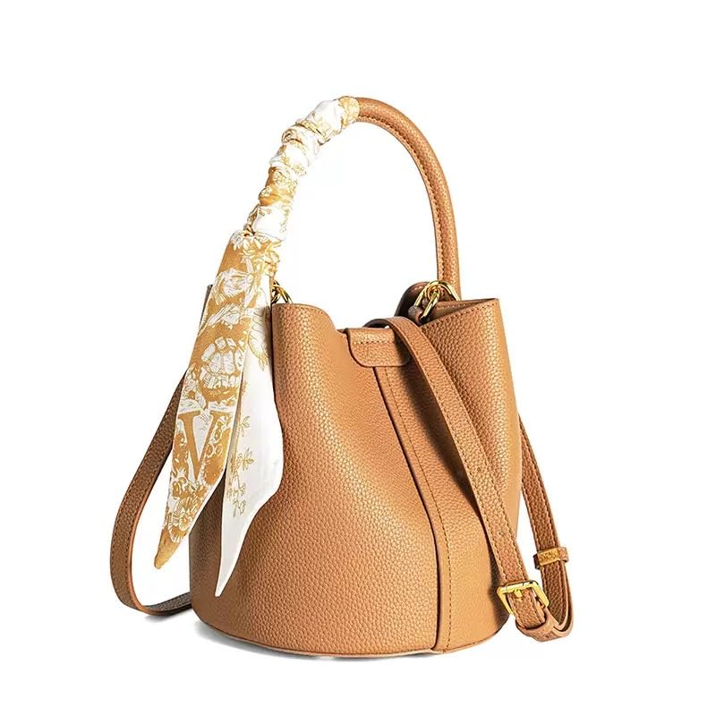 Women’s Genuine Leather Bucket Bag Vegetable Basket, Ladies Shoulder Handbag Tote bag for Everyday