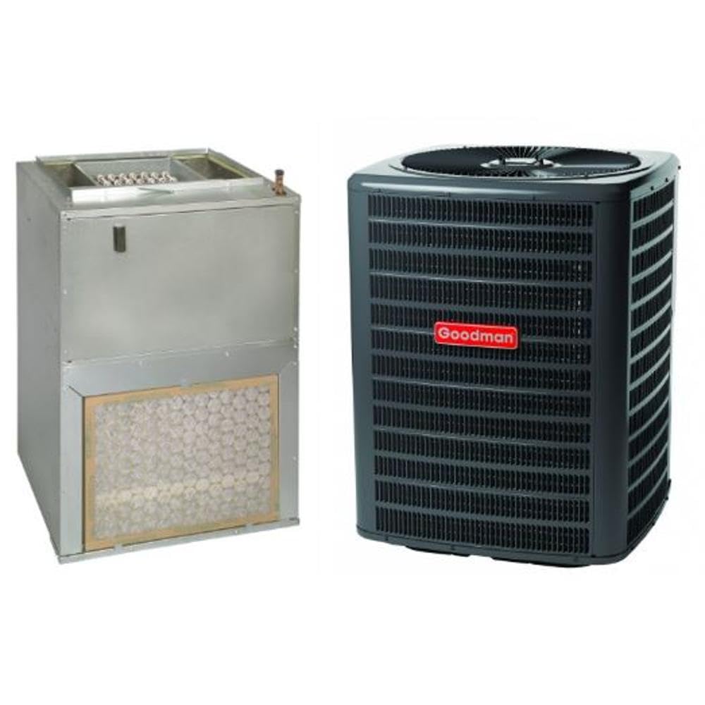 2 Ton 15.2 SEER2 7.5 HSPF2 R-32 Heat Pump Air Conditioner System with Wall-Mount Air Handler & 10 kW Backup Heat (GLZS5BA by Goodman – 2 tons, Gray, Pack of 2