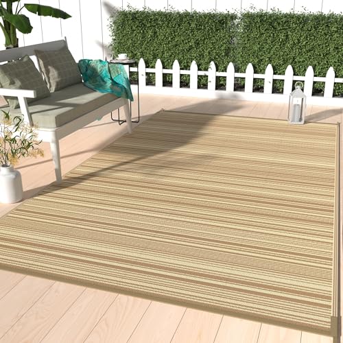 Image of GENIMO Outdoor Rug, Waterproof Plastic Rugs for Patio, 6'x9' Deep Beige