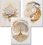 ARPADAMO 3 Pack Diamond Kits for Adults,5D Tree of Life Diamond Painting DIY Modern Gold Lotus Diamond Painting Art Kit for Adult,Round Full Drill Diamonds, Diamond Art Kit for Home Decor-12x16inch