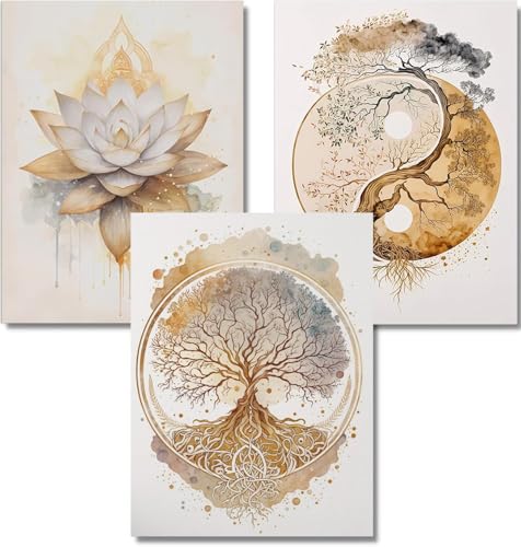 ARPADAMO 3 Pack Diamond Kits for Adults,5D Tree of Life Diamond Painting DIY Modern Gold Lotus Diamond Painting Art Kit for Adult,Round Full Drill Diamonds, Diamond Art Kit for Home Decor-12x16inch