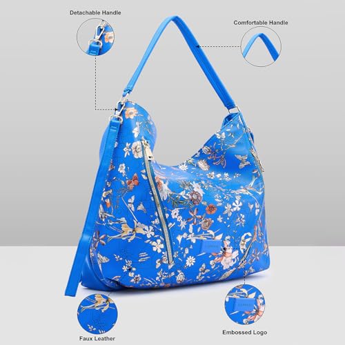 Image of Caprese Fiorella Hobo LargeBlue Shoulder Bag for Women| Stylish, Versatile Handbag for Everyday Use | Perfect for Casual Outings, Work| Spacious Design with Comfortable Adjustable & Detachable Strap