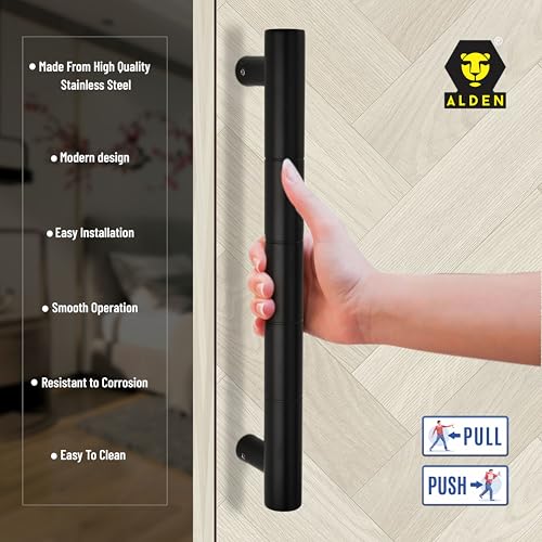 Image of ALDEN 12 inch Main Door Handle /Handle for Glass and Wooden Door /Pull and Push Stainless Steel Door Handle (Black Matt Finish) (Pack of 1)
