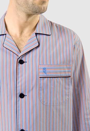 El Búho Nocturno Mens Pajama Set Long Sleeve Cotton Woven Poplin Classic Striped Pajama Set for Men, 100% Cotton, White 1539, XL4