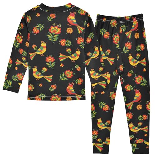 Pajama Sets Long Sleeve Bright Birds and Flowers Pattern Soft Comfy Sleepwear 2 Piece PJS 3-8T3