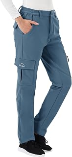 BGOWATU Women's Waterproof Windproof Outdoor Snow Ski Hiking Pants Fleece Lined Warm Insulated Cargo Pants with 6 Pockets