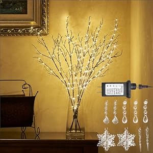 Hairui Lighted Brown Twig Branches Plug in with Dimmer and Timer 32IN 200 LED Fairy Lights Lighted Willow Branches for Indoor Outdoor Home Room Christmas Decoration Vase Excluded