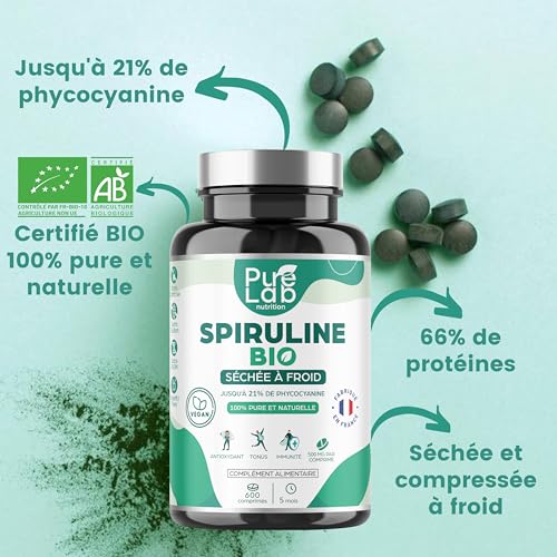 Spiruline Bio 600 comprimés vegan pour cure de 5 mois formule pure sans excipient - 3