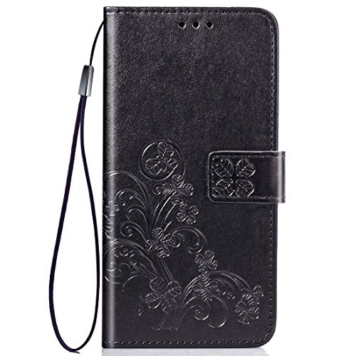 Étui en cuir pour téléphone portable trèfle à quatre feuilles avec porte-monnaie