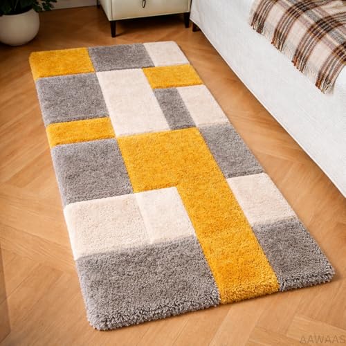 Image of Xenluxe 3D Shaggy Polyester Carpet Rug Runner Area Mats for Bedroom /Living Area /Home with Anti Slip Backing Soft /Fluffy Hight Pile - (3D Yellow B, 1.5x4 feet)