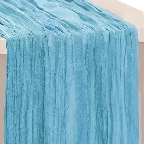 1 Pack Baby Blue Cheesecloth Table Runner 35x120 Inch 10Ft Rustic Gauze Cheese Cloth Table Runner Sheer Cheesecloth Table Runners for Wedding Party Bridal Shower Decoration