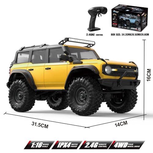 Image of RC Cars Remote Control Truck RC Rock Crawler 1:16 2.4G 4WD RTR All Terrain Hobby Off Road Truck Racing Vehicle Hobby Grade Model Yellow Vehicle with LED Lights
