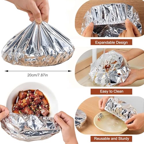 20Pieces Aluminum Foil Food Covers - Insulation Cover for Kitchen Dishes, Warmth Retention, Reusable and Stretchable, Fits Plates, Bowls, and Containers