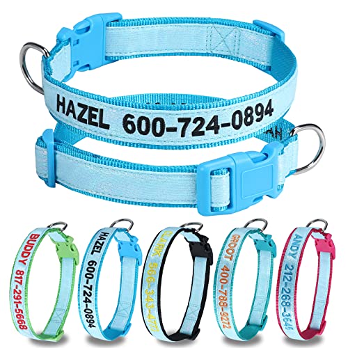 Personalisiertes Hundehalsband, reflektierendes Nylon-Halsband mit individuell bedrucktem Namensschild, verstellbare Größen für kleine, mittelgroße und große Hunde (Grow in the Dark)