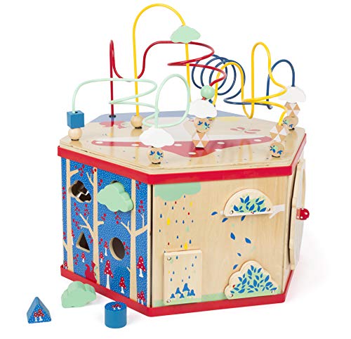 Wooden Activity Cube Xl Size By Small Foot – Classic 7-Sided Interactive Toy With Bead Maze, Puzzle, Shape Sorter, Clock & Wheels - Develops Kids Dexterity, Motor Skills – Age 12+ Months #TOP1