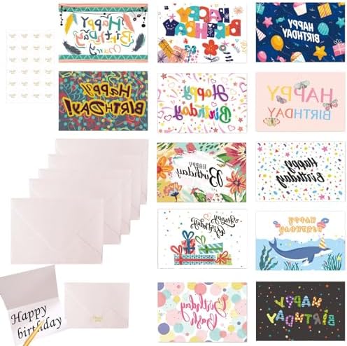 Lot De Cartes D'anniversaire, 24 Pièces Carte Avec Enveloppe, Carte De Vœux Anniversaire, Carte