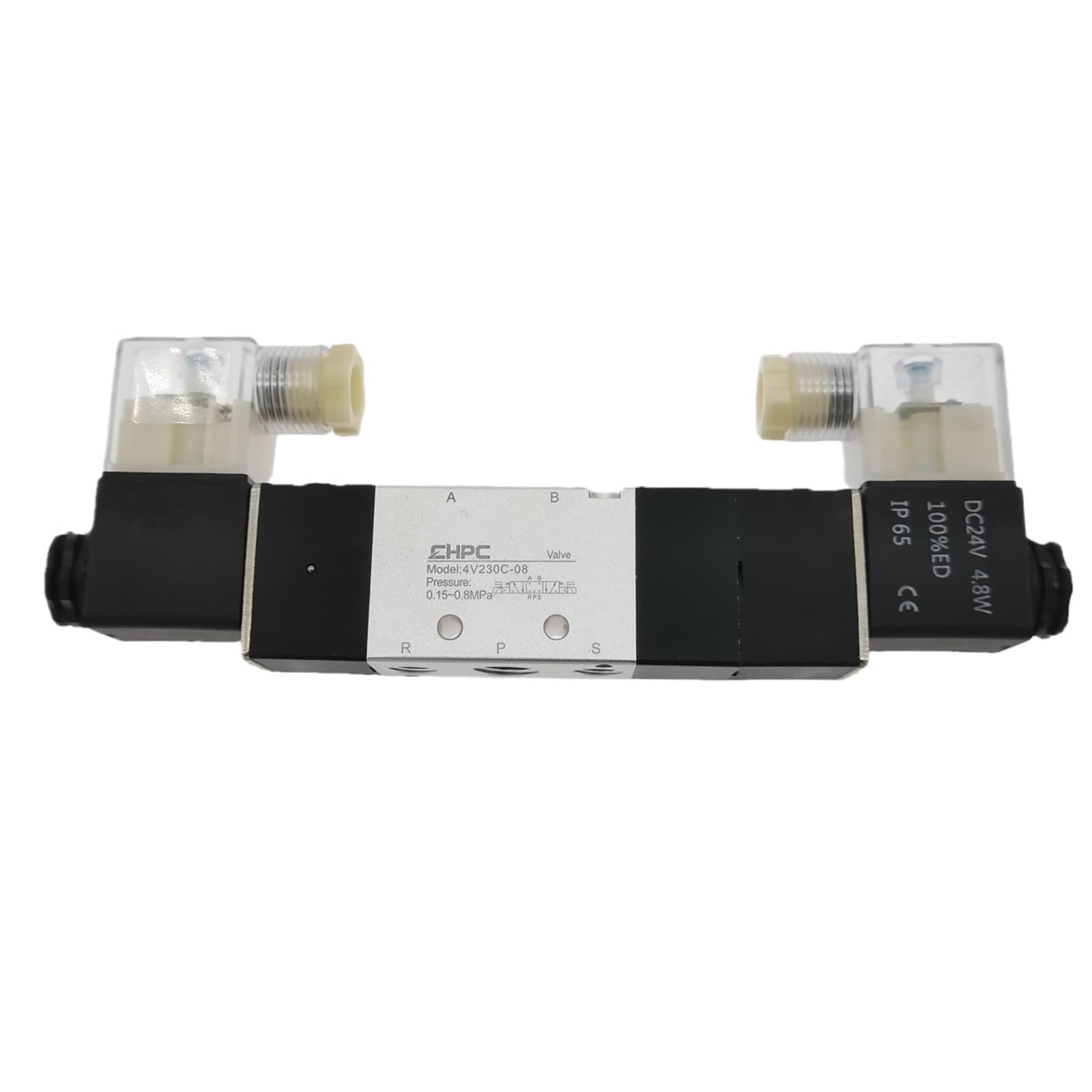 1pcs Pneumatic Solenoid Air Valve 4V230C-08 5 Way 3 Position PT1/4 4v230E-06 4V230P 4V130C/4v130E/4v130P Double Electrical Control(4V230E-08,DC12V)
