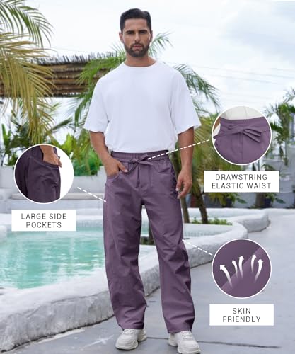 DEARCASE Men's Casual Baggy Elastic Waist Pants with Large Pockets Lightweight Relaxed Fit Drawstring Trousers2