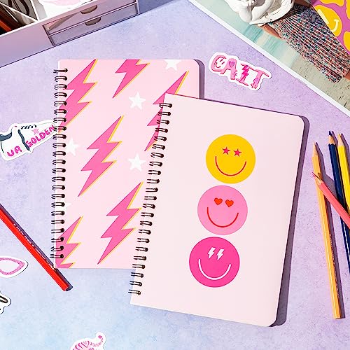 L1Rabe 2 A5 Preppy Notebooks For Teens Girls Y2K Hardbound Spiral Journal For Student Happy Smile Hardcover Notebook, Pink Notebooks For Friends Back To School Gifts Notepad Diary For School Office #TOP4