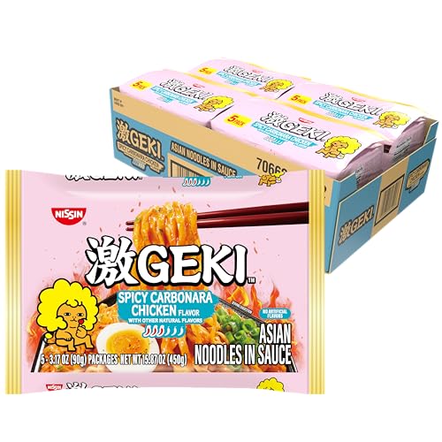 Image of Nissin Geki Chili Infused Asian Noodles, Spicy Carbonara Chicken (Pack of 20)