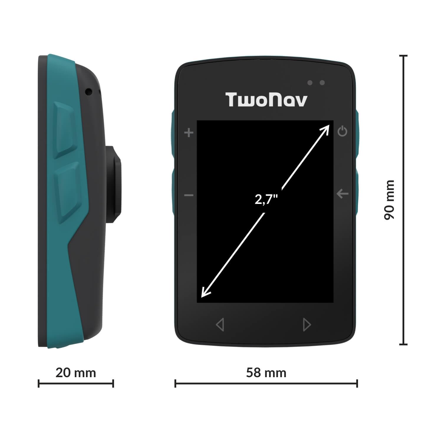 TwoNav Roc + Pulsómetro Pecho, GPS con Pantalla 2.7 Pulgadas para MTB, Ciclismo, Gravel o bikepacking con mapas incluidos. Color Turquesa