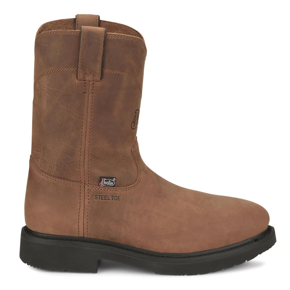 Justin Round-Up 10” Steel Toe Men’s Work Boot, Slip-Resistant Urethane Outsole, Ortholite Comfort, ASTM F2413 Safety Standards