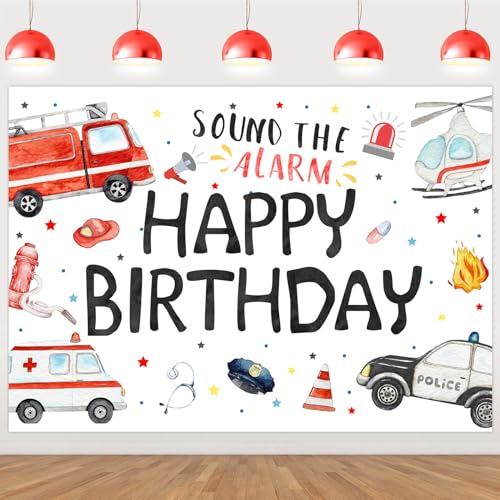 Toile de fond first responder en grand format 2,1 x 1,5 mètres pour anniversaire