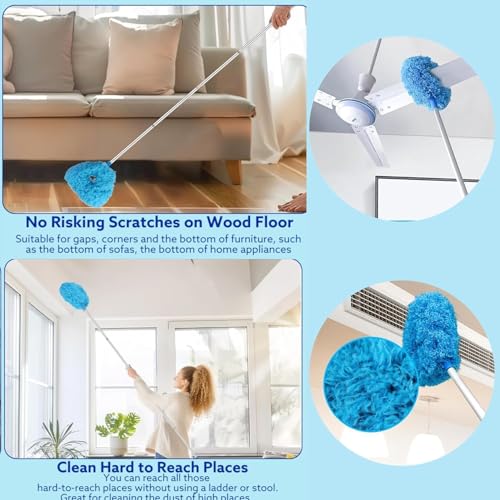 Image of Fan Cleaner Brush with Long Rod Flexible Fan Cleaning Mop Microfiber Dust Cleaner Foldable Duster for Home Cleaning Microfiber Duster for Cleaning of Home, Kitchen, Car, Ceiling