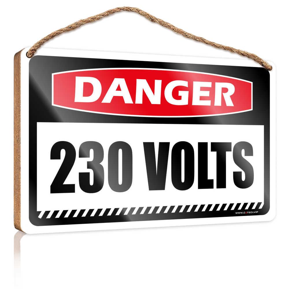 HMQW Wooden Plaques For Crafts Danger 230 Volts Wooden Sign Office Decor For Wall Funny Funny Porch Decor(15X28CM)