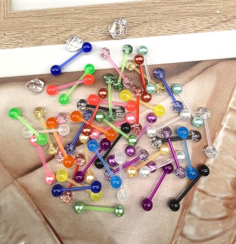48Pcs 14G Glow in Dark Flexible Acrylic Straight Tongue Barbell Nipple Ring Retainer Piercing Jewelry for Women Men 16mm Bar2
