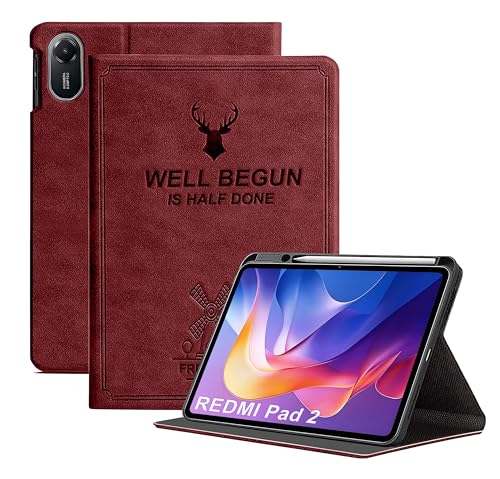 Image of ProElite Case Cover for Xiaomi Redmi Pad 2 11 inch Case, Deer Flip case Cover for Xiaomi Redmi Pad 2 11 inch Case with Pen Holder [Auto Sleep Wake Feature], Wine Red