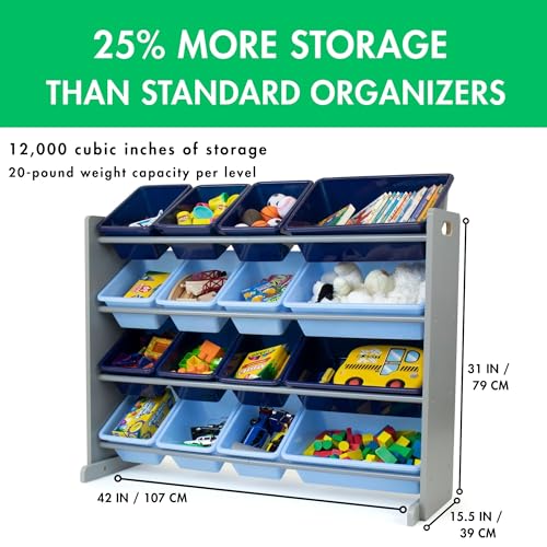 Image of Humble Crew Supersized Toy Storage Organizer with 16 Removable Bins, Blue /Navy - Large Toy Storage for Toddlers Ideal for Kids' Rooms, Playrooms, and Nurseries - Modern Toy Bins for Kids