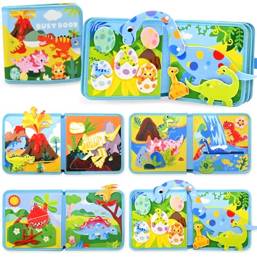 Image of Dinosaur Educational Book for Toddlers 1-3, Montessori Quiet Toy & Busy Board for Kids, Travel Toys with Life Skills & Educational Games for Boys and Girls