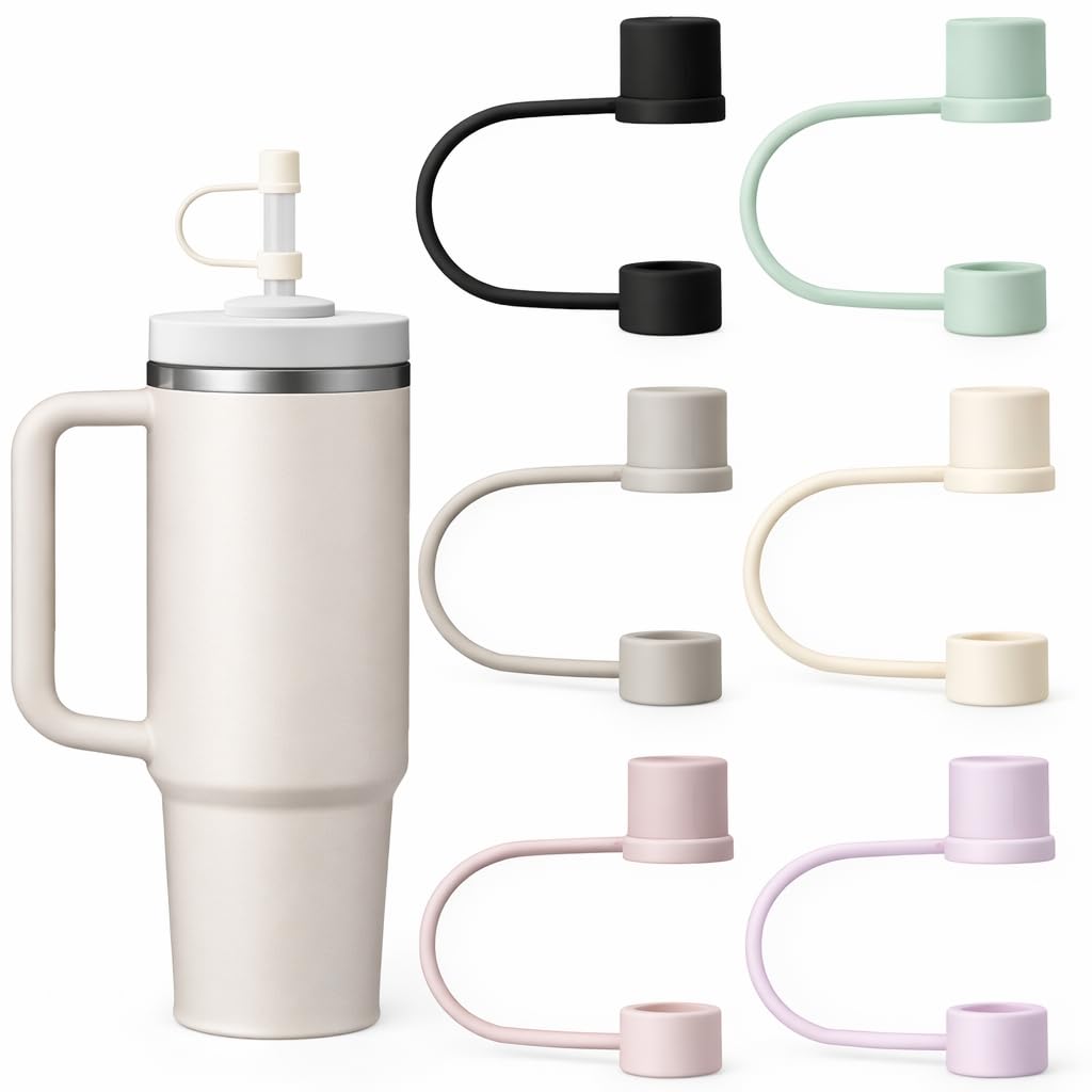 ACKKOR 6 Pcs Silicone Straw Toppers, Cup Straw Cover Premium Silicone Straw Toppers Fits 10mm Straws Reusable Spill Proof & Dishwasher Safe