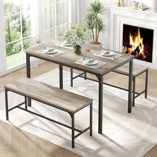 DUMOS Dining Table Set, Dining Table for 4 with Bench,Kitchen Tab...