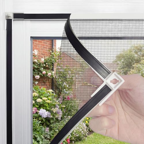 CNMTCCO Magnetische Fliegengitter Für Fenster - Verstellbares DIY-Fenstergitter Insektenschutznetz Ohne Bohren Hält Insekten Fern Und Lässt Frische Luft Herein 120 X 130 Cm (Weißer Rahmen)