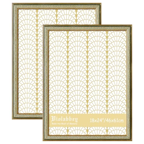 Image of VIOLABBEY 18x24 Poster Frame Green 2Pack, Vintage Photo Frames Ornate without Mat for Wall Hanging