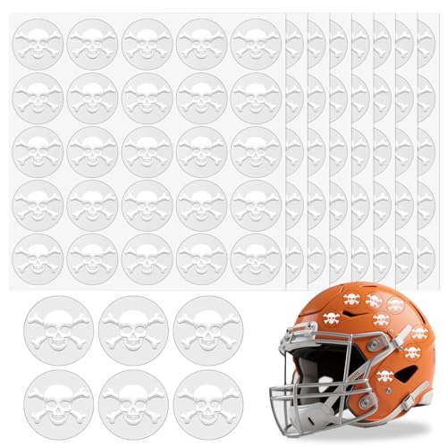 Skull Helmet Stickers, 200 Pcs Youth Football Helmet Stickers, 1-1/8 Inches Vinyl Self Adhesive Helmets Award Decals for Football Baseball Hockey Softball Lacrosse Sport Event Rewards Supplies, White