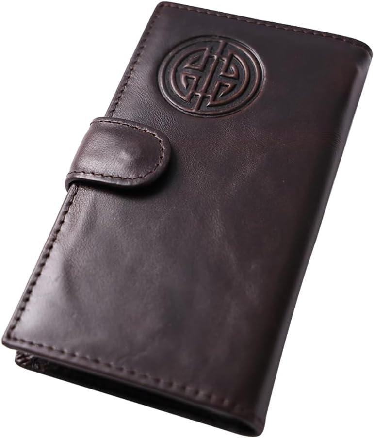 Irish Leather Women's Wallet: Celtic Knot Embossed RFID-Blocking Bifold – Large Capacity, Durable Design for Daily Use, Travel & Style (reddish-brown)