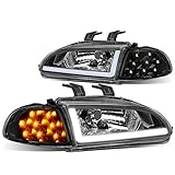 Pair Black Housing LED DRL + Turn Signal Headlight Corner Lamps Compatible with Honda Civic...