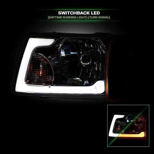Miniatura 5 de Switchback - Faros delanteros LED secuenciales con carcasa cromada con luces de esquina de señal reflector ámbar 4 piezas para Ford Ranger 01-11