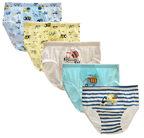CHUNG Little boys Toddlers Cotton Briefs Underwear 5 Pack, Dig Truck, 2-3Y