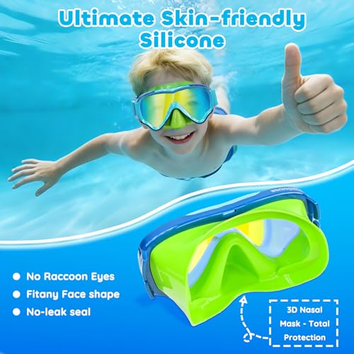 Image of MOMUSE Kids Swim Goggles 3-14 with Soft Fabric Strap, 3D No-Leak Nose Cover | No Hair Pulling, Mirrored Shatterproof Lens, Anti-Fog & UV Protection, Diving Mask Swimming Goggles Toddler /Youth Boys Girls