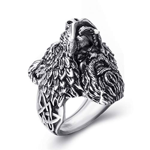 Elfasio Stainless Steel Rings For Men Viking Bear Man Warrior Silver Titanium Biker Ring Charm Jewelry Size 11 #TOP3
