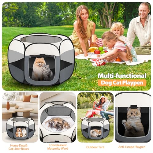 Welpenauslauf, Welpenlaufstall Hundebox Faltbar für Hunde Katzen Welpen Drinnen Draußen, Laufstall Hund Hundelaufstall für Wohnung mit Tragetasche für Reisen(Weiß, L(110x110x60cm,8-15kg pet), 6)