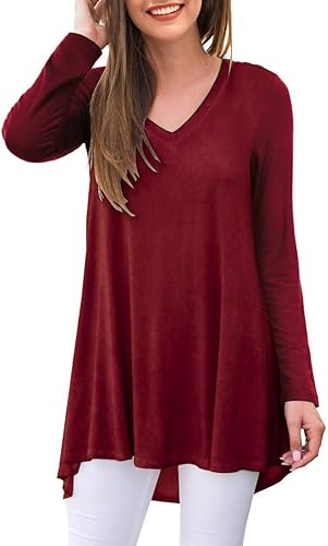 Ninee T-shirt à manches longues pour femme col en V Tunique d'automne Hauts Chem