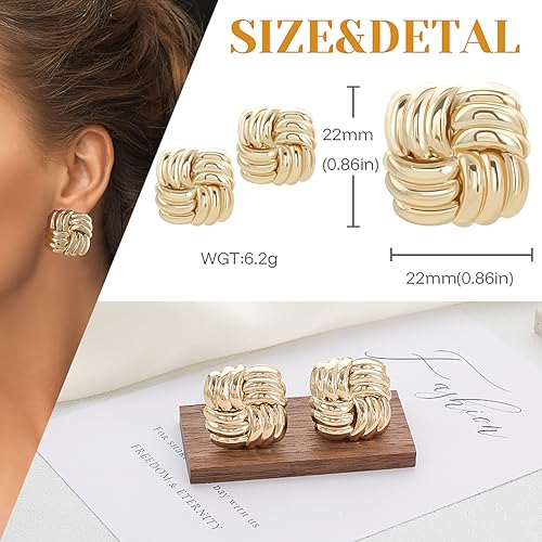 Chunky Gold Studs Earrings for Women- 14K Gold Plated Stainless Steel Heaven Mayhem Earrings Square Geometric Statement Dupes for Women3