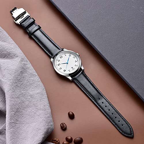 Image of 18mm 19mm 20mm 21mm 22mm 23mm 24mm Genuine Leather Butterfly Deployment Clasp Buckle Watch Band Strap Black Dark Brown TAN Blue Rose Black Gold White