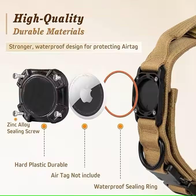Tactical Dog Collar with AirTag Holder, Control Handle, Heavy-Duty Buckle, 3 Colours (Black, Medium) - Image 4